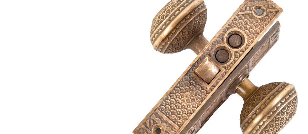 original highly sought after "daisy" pattern ornamental cast brass 1880s eastlake style entrance door hardware