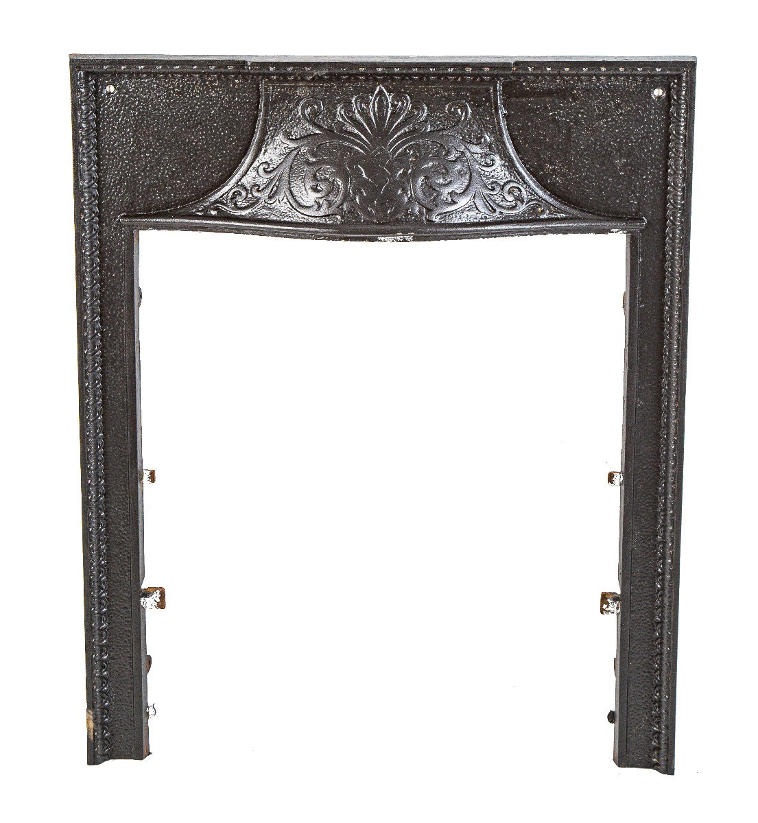 19th century salvaged architectural interior residential ornamental cast iron fireplace surround