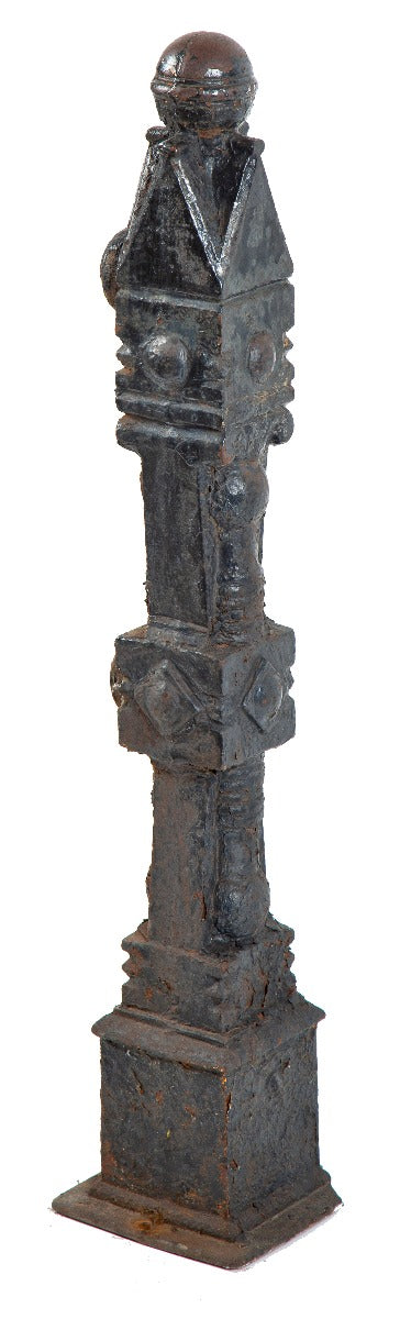 original 1880s hard to find "chicago style" ornamental cast iron exterior newel post with ball finial