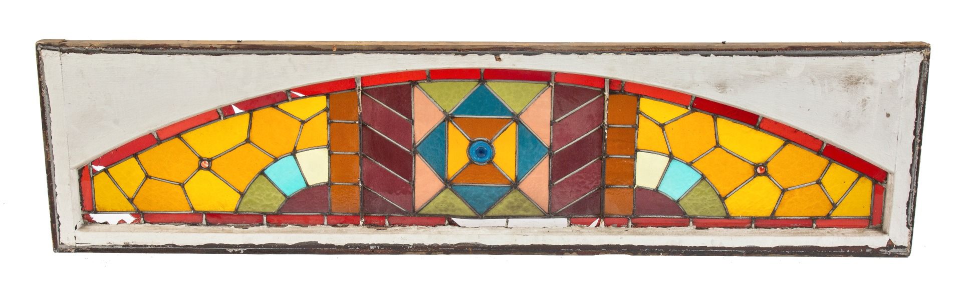 rare 1880s original oversized salvaged chicago mcculley & miles richly colored stained glass transom window