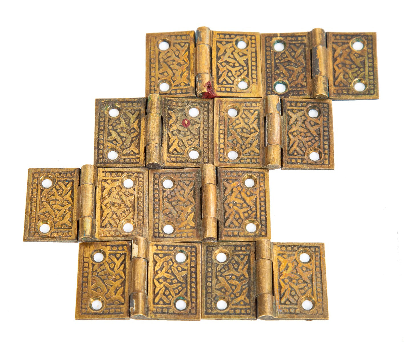highly sought after cast bronze interior residential salvaged chicago anglo-japanese style "rice" pattern shutter hinges