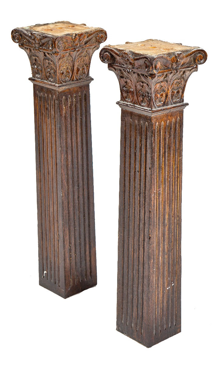 all original 19th century tapered and fluted solid cherry wood diminutive columns with hand-carved columns