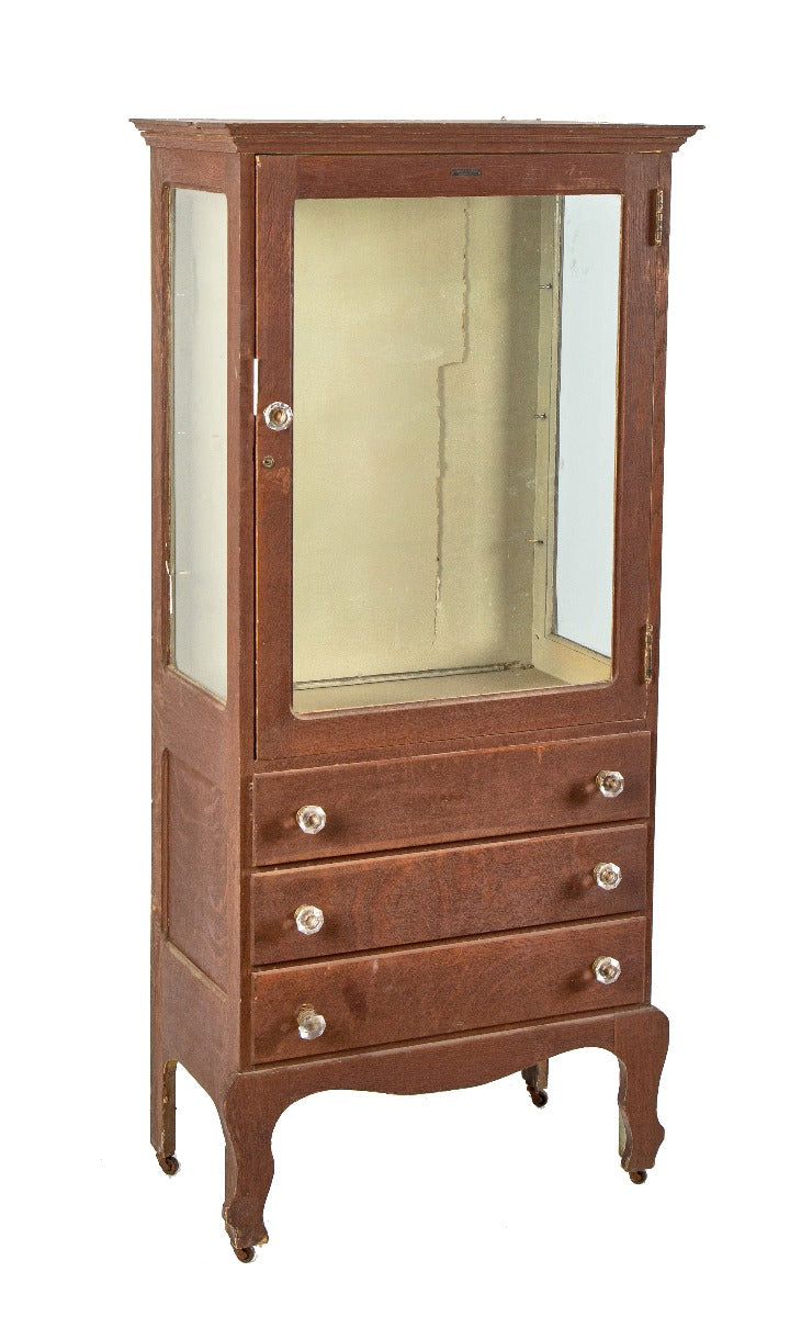 seldom found all original early 20th century quartered oak wood sharp and smith operating room cabinet with cabriole legs