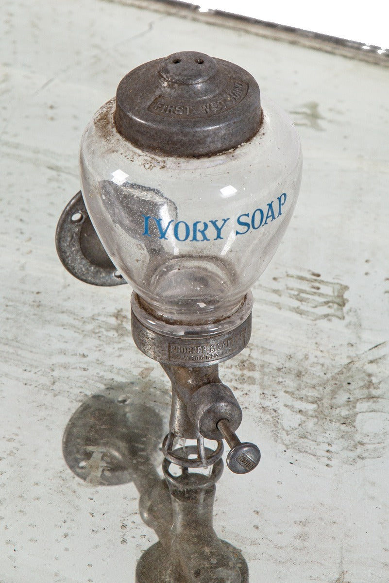 seldom found american art deco fully functional wall-mount salvaged chicago ivory glass soap dispenser