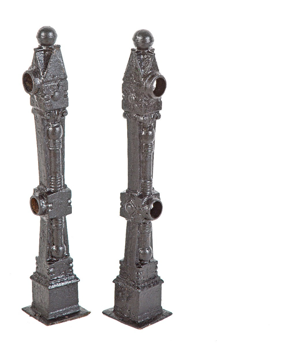 two matching original 1880's ornamental cast iron exterior salvaged chicago newel posts with ball finials