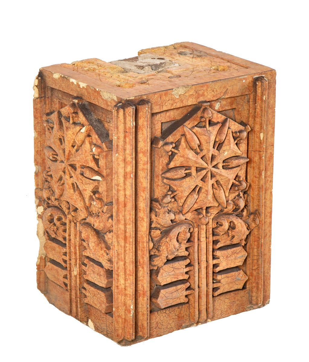 george grant elmslie-designed reddish-orange slip glaze "snowflake" terra cotta from thomas a. edison school