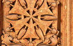 george grant elmslie-designed reddish-orange slip glaze "snowflake" terra cotta from thomas a. edison school