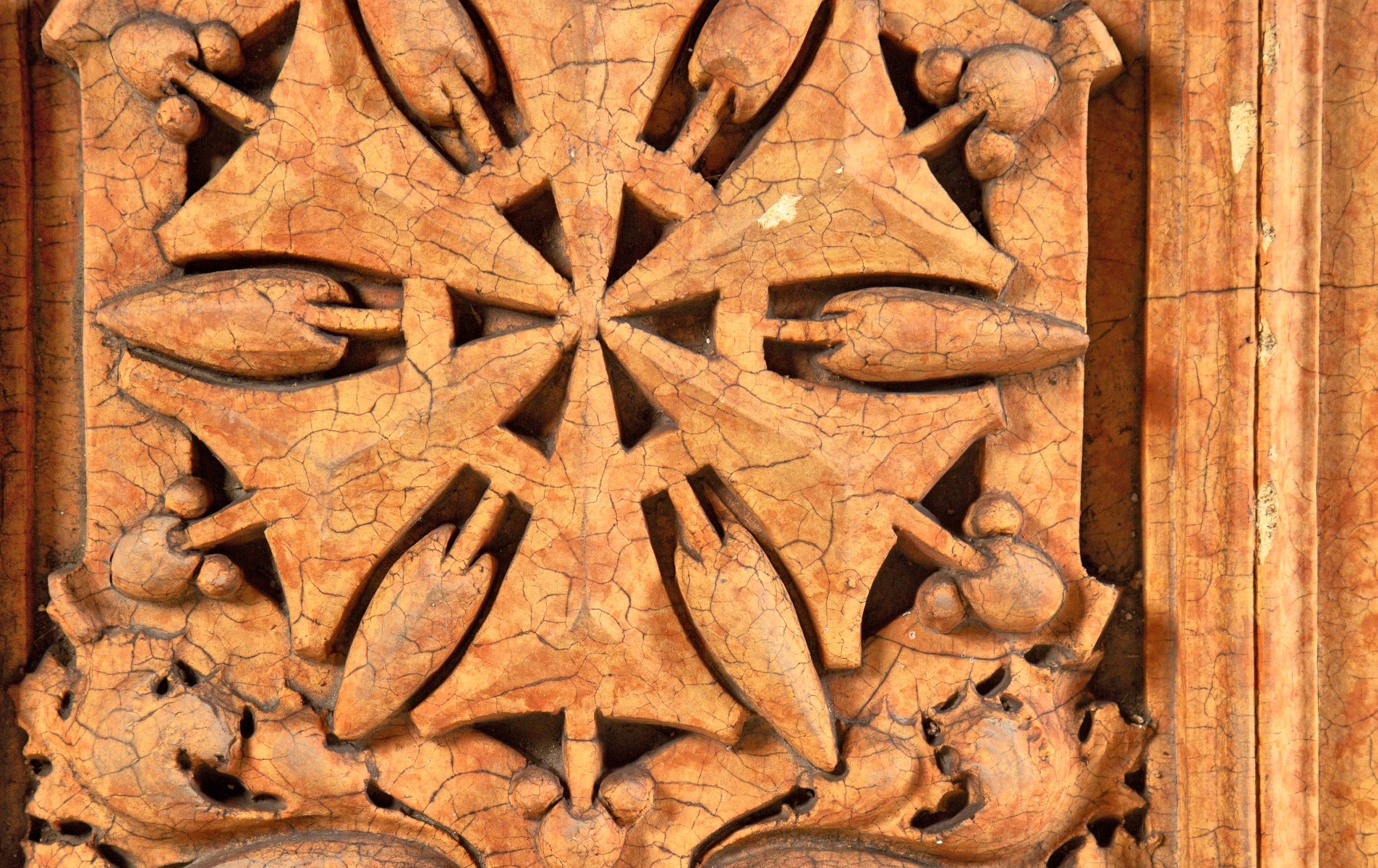 george grant elmslie-designed reddish-orange slip glaze "snowflake" terra cotta from thomas a. edison school