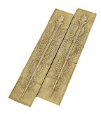 matching set of two heavily crazed majolica glazed victorian fireplaces tile sets featuring torches with laurel wreaths
