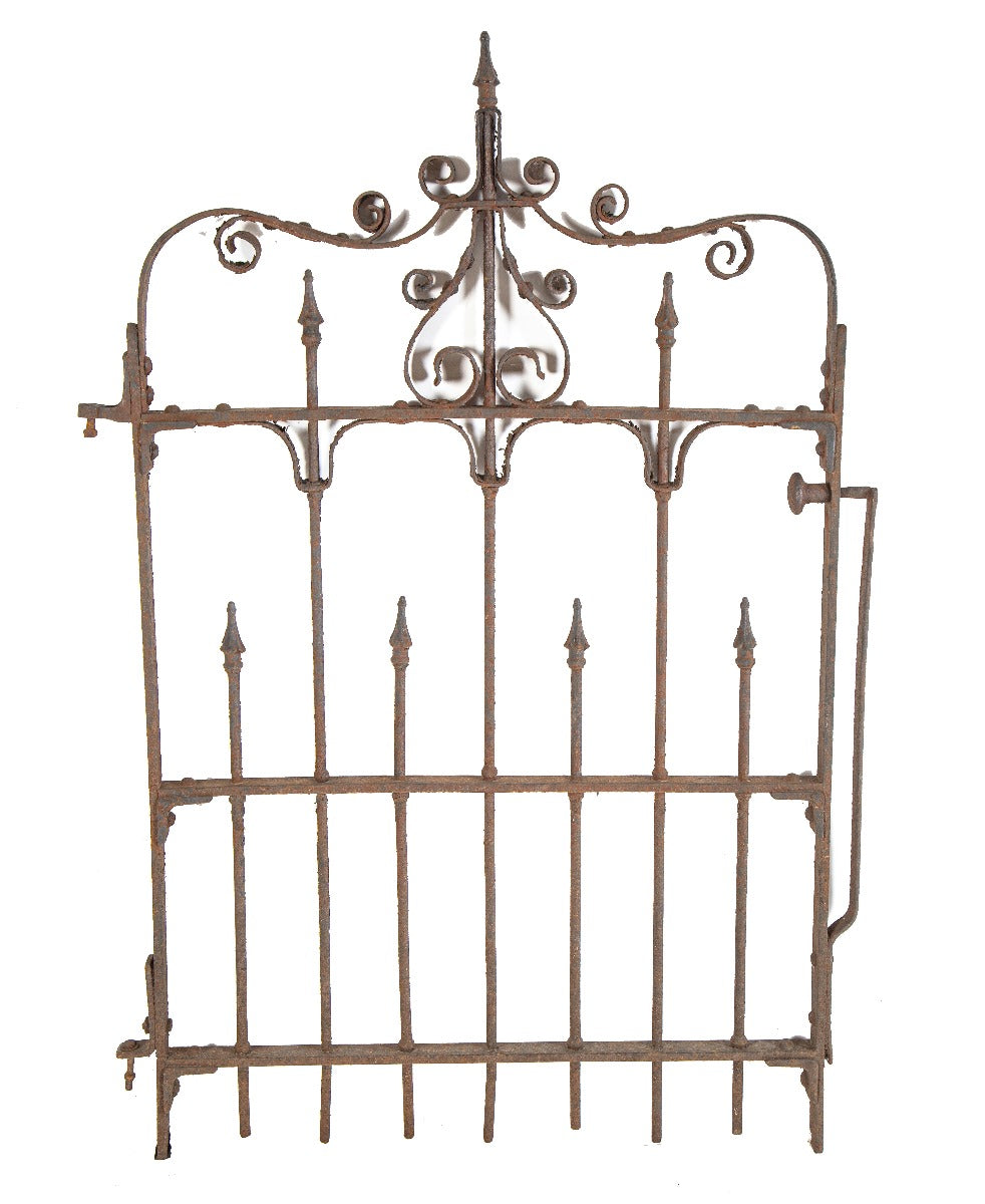 original 19th century antique american ornamental wrought iron exterior residential fence gate with latch