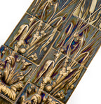 one of two matching original 19th century greenish-gray 6 x 6 cattail fireplace tile assemblages with frogs