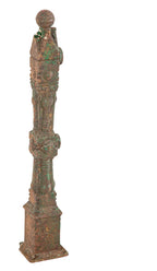 19th century salvaged chicago freestanding ornamental cast iron newel post with ball finial and nicely weathered finish