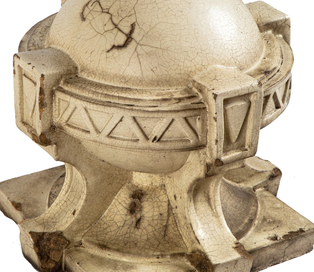 matching set of rare white glazed terra cotta prairie style midland salvaged chicago exterior building ball finials