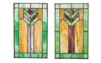 matching pair of original and completely intact prairie style chicago bungalow leaded glass windows with chevron motif