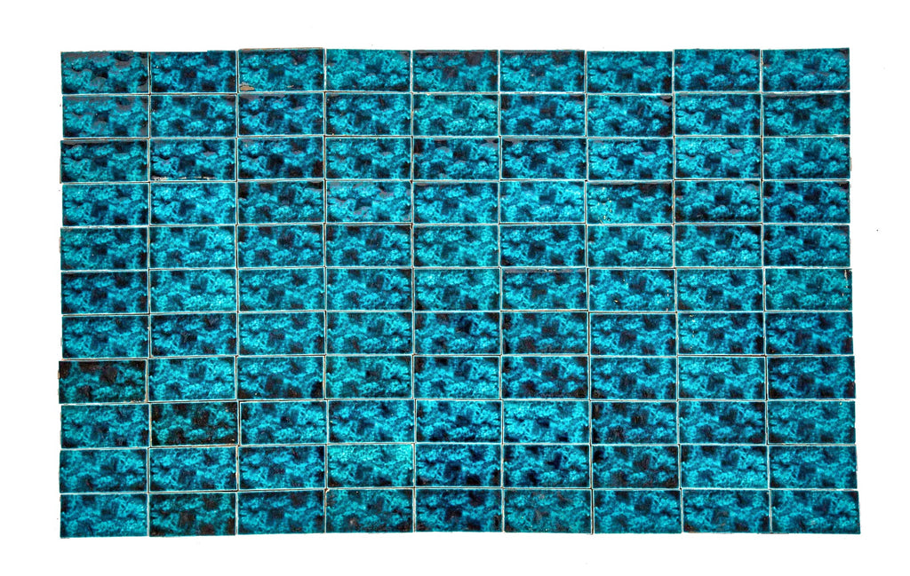 huge lot of original providential richly colored mottled blue 3 x 2 inch victorian fireplace surround majolica tiles