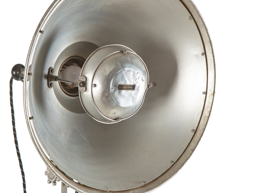 one of two nearly identical oversized vintage american industrial "modeling-lites" fabricated by the photogenic machine company