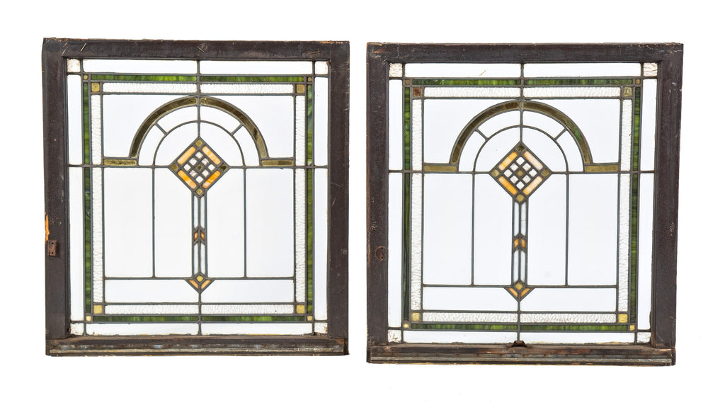 two matching original early 20th century highly sought after bungalow leaded art glass salvaged chicago windows
