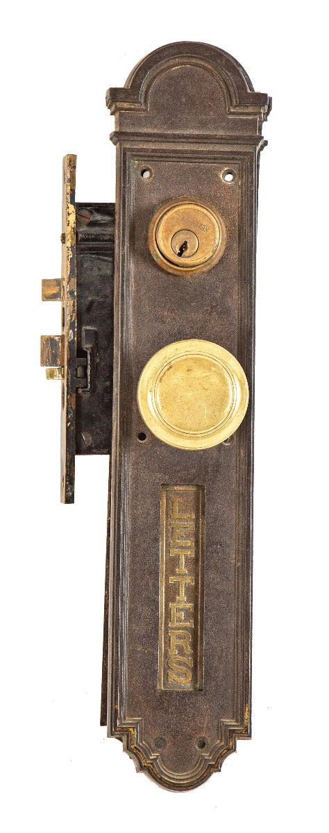 original 1925 salvaged chicago interior chicago tribune office building door hardware with integrated "letters" mailslot