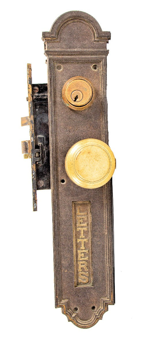 original 1925 salvaged chicago interior chicago tribune office building door hardware with integrated "letters" mailslot