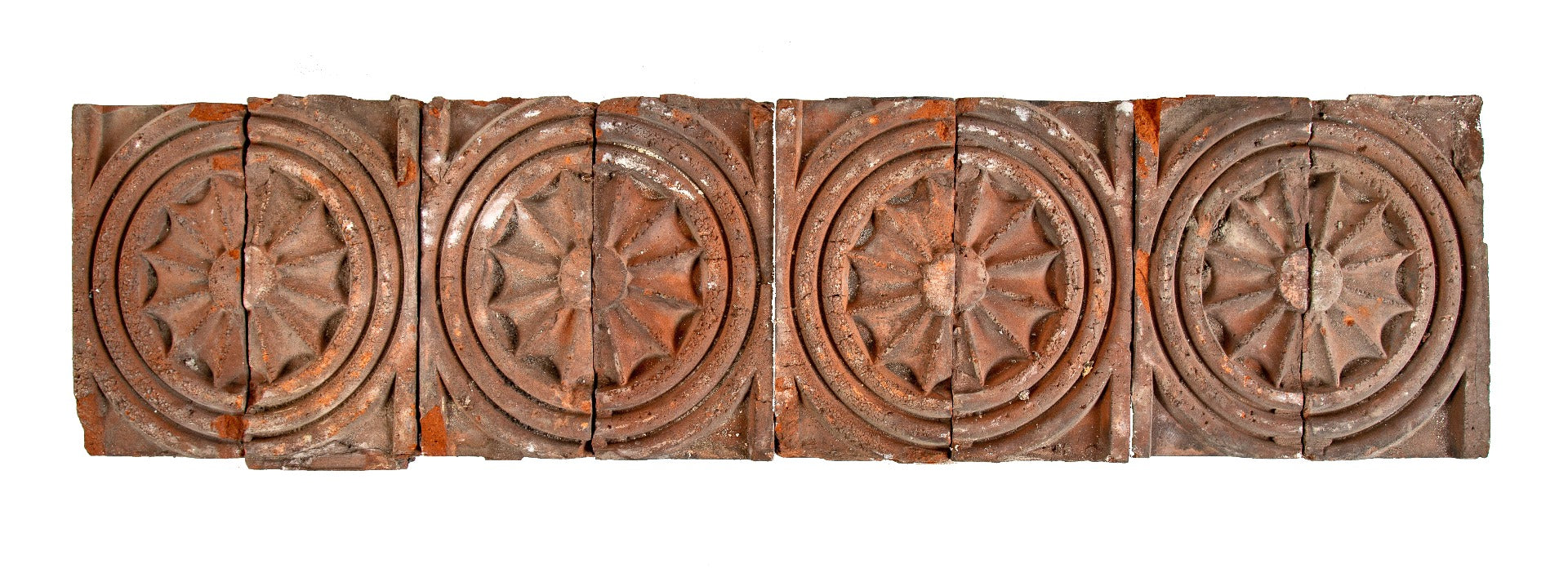 group of four matching two-part 19th century "sunburst" pattern anderson pressed brick exterior residential blocks