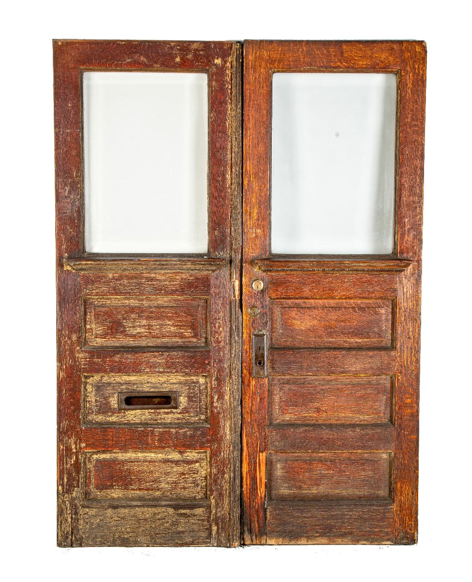pair of highly sought after original 19th century salvaged chicago residential double entrance door set with beveled glass