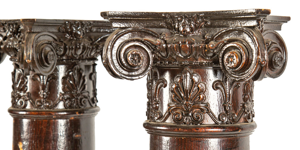 matching set of original 19th century antique american salvaged chicago oak wood room divider columns