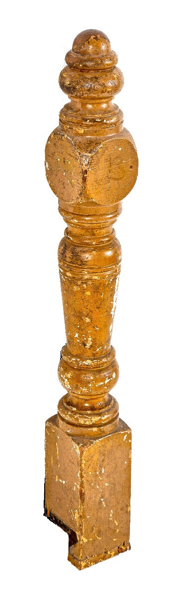 post-fire 1870's salvaged chicago original finely turned and tapered residential cherry wood newel post