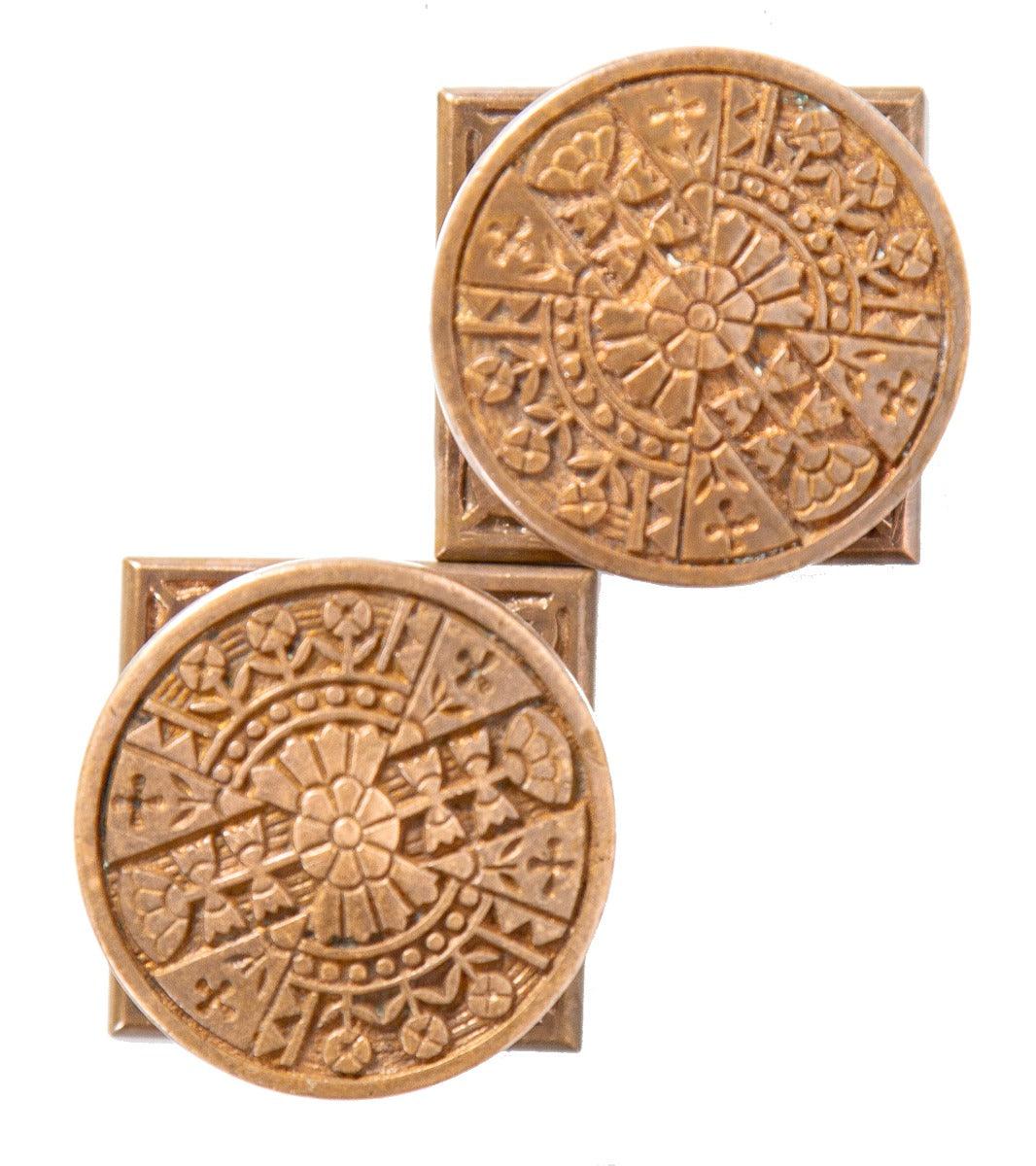 two matching hard to find original drum-shaped eastlake style doorknobs and matching square rosettes