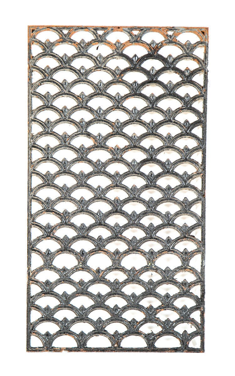 1920's antique american art deco style ornamental cast iron "fishscale" pattern new york city hotel lobby radiator grille