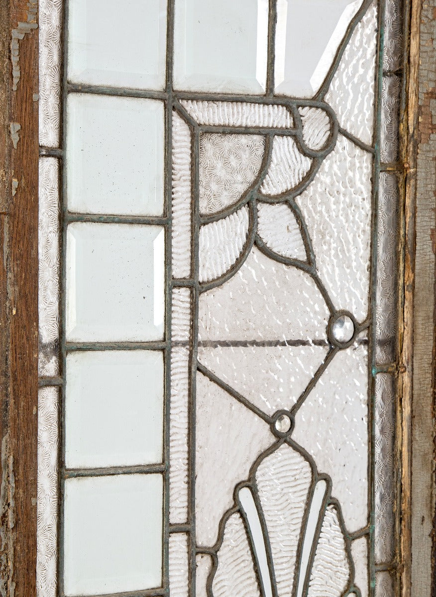 impressive 19th century american salvaged chicago 1880s residential leaded glass sidelight with faceted jewels and bevels