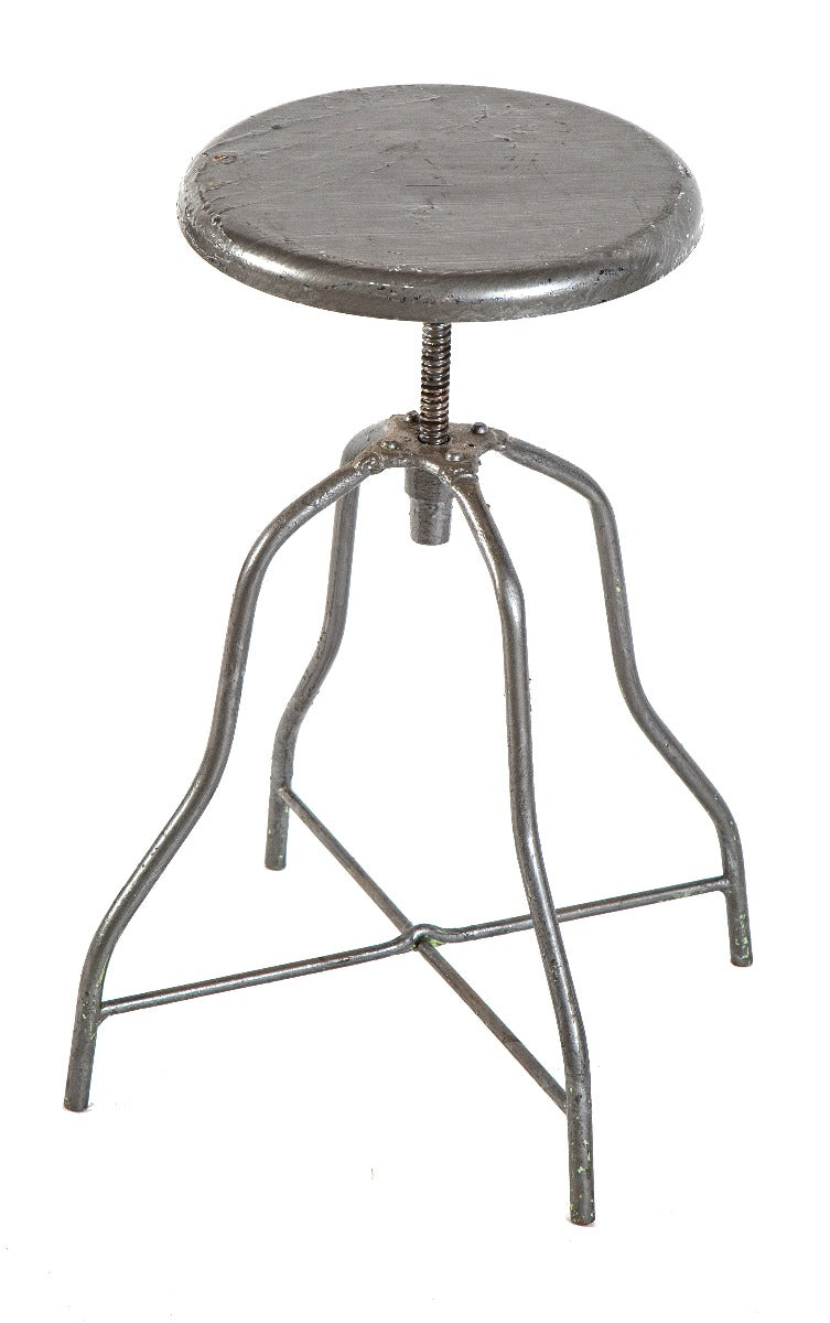 early 20th century fully adjustable antique american robust heavy gauge steel medical stool with adjustable seat
