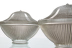 three original early 20th century antique american industrial ice cream parlor prismatic glass holophane shades