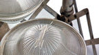 two matching original early 20th century holophane prismatic glass bowl shades with unique embossed directional arrows