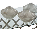 three original early 20th century antique american industrial ice cream parlor prismatic glass holophane shades