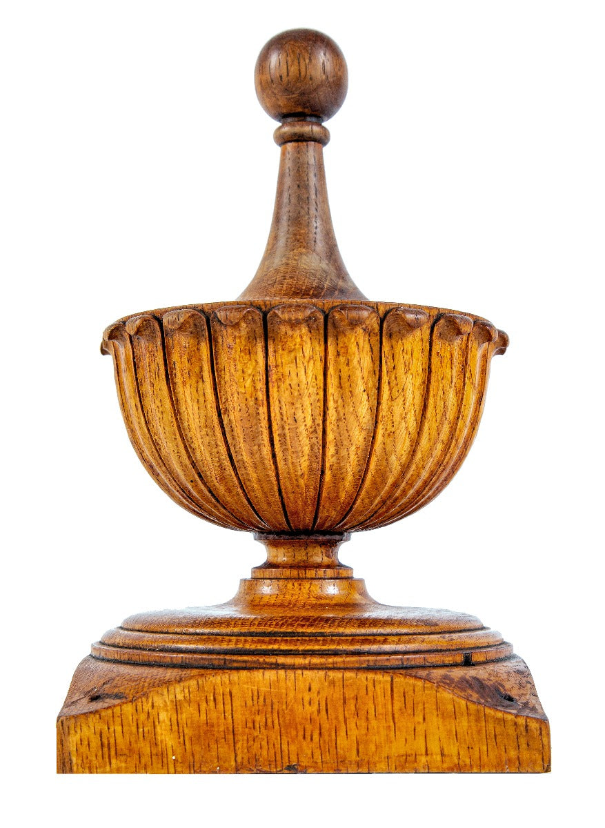 original 19th century salvaged new york city finely turned solid oak wood residential staircase fluted urn finial