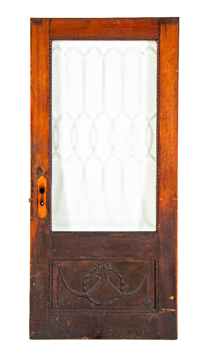 remarkable all original early 20th century salvaged st. louis lasar mansion entrance door with wheel-cut glass pane