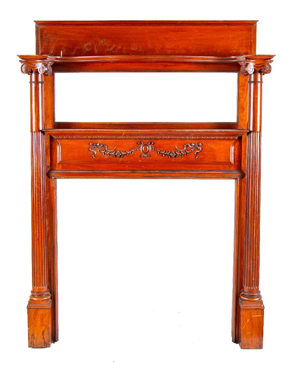 gargantuan early 20th century salvaged st. louis lasar mansion solid hand-carved birch wood fireplace mantel with original finish