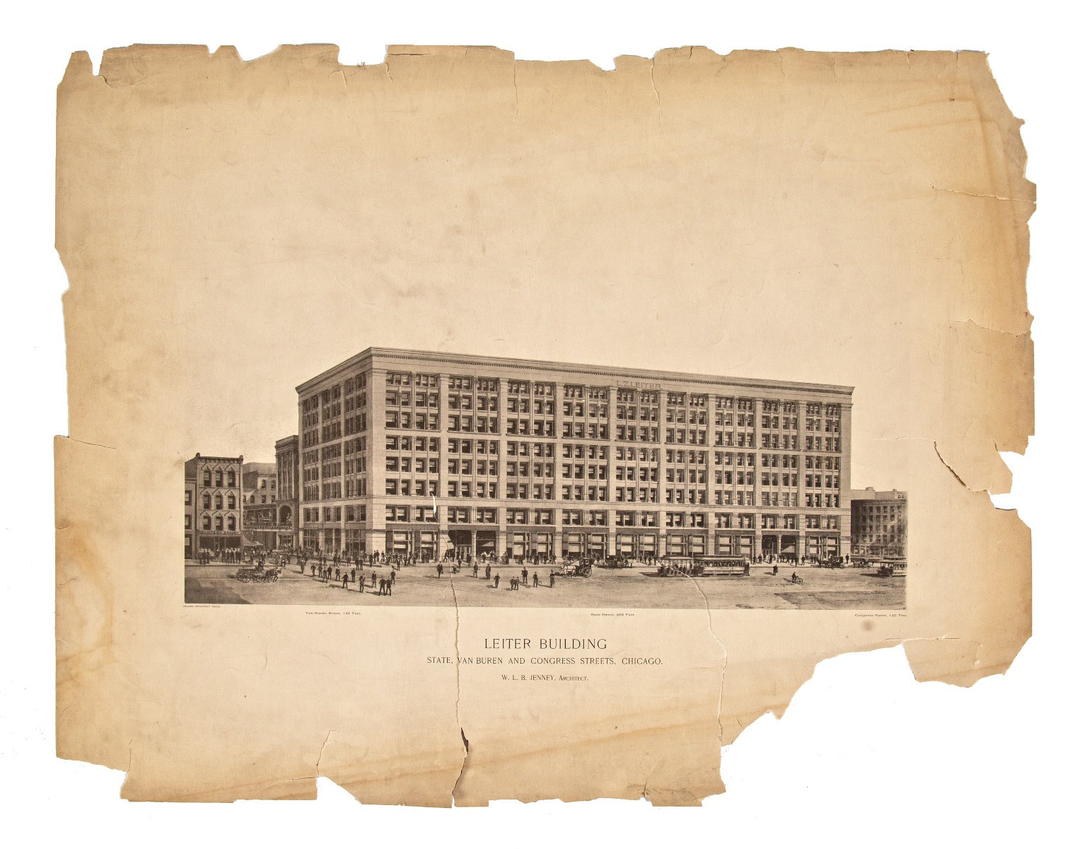 original oversized lithographic print of leiter ii building that originally hung in jenney and mundie's architectural office