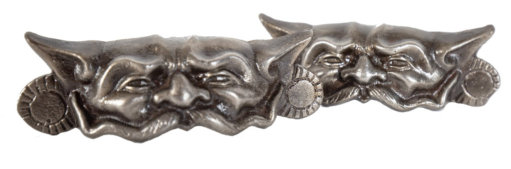 matching set of exceptionally rare late 19th century antique american ornamental cast iron figural barbershop drawer pulls