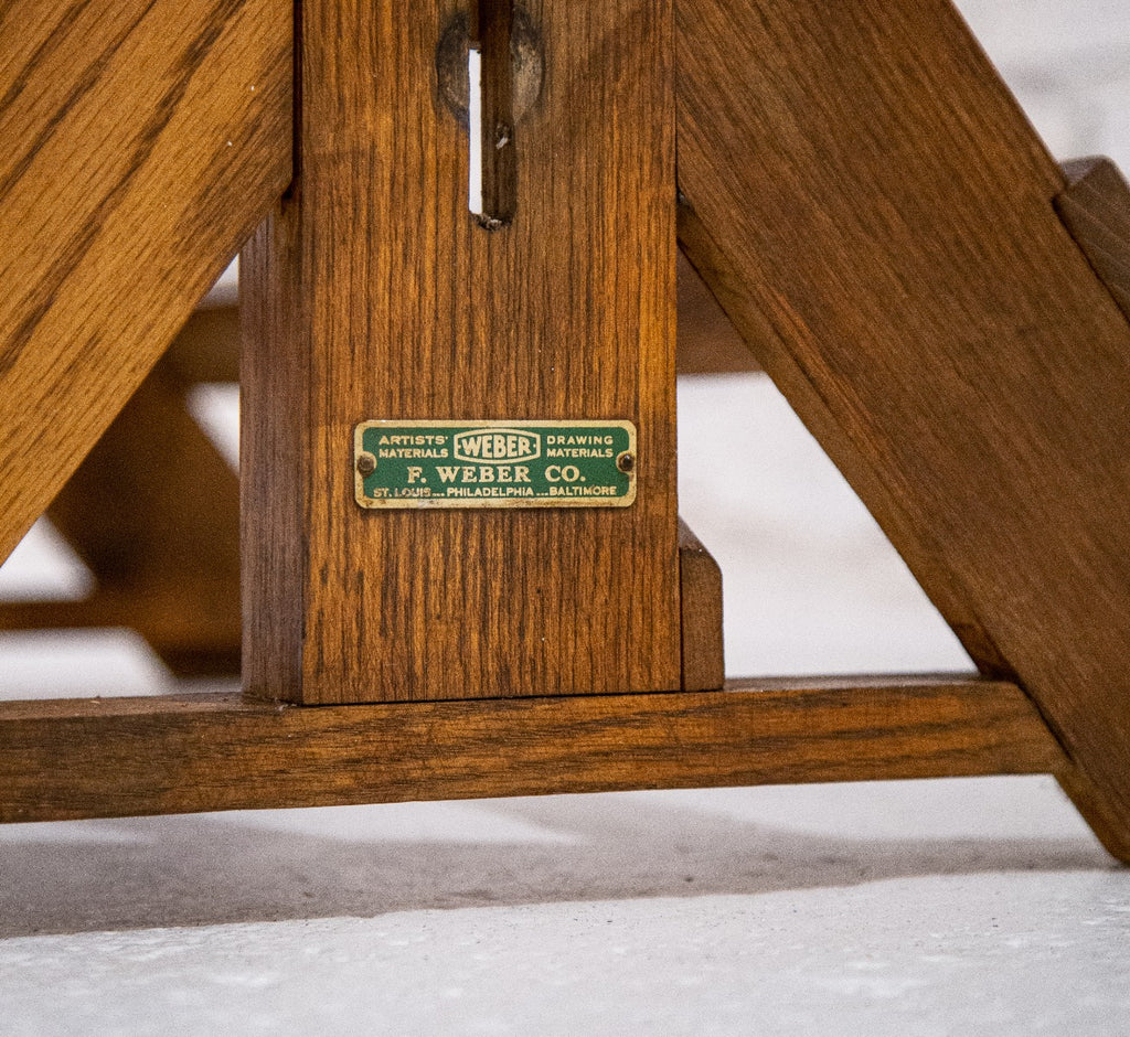 1930s fully adjustable antique american industrial f. weber company refinished oak wood drafting table with tilting drawing board