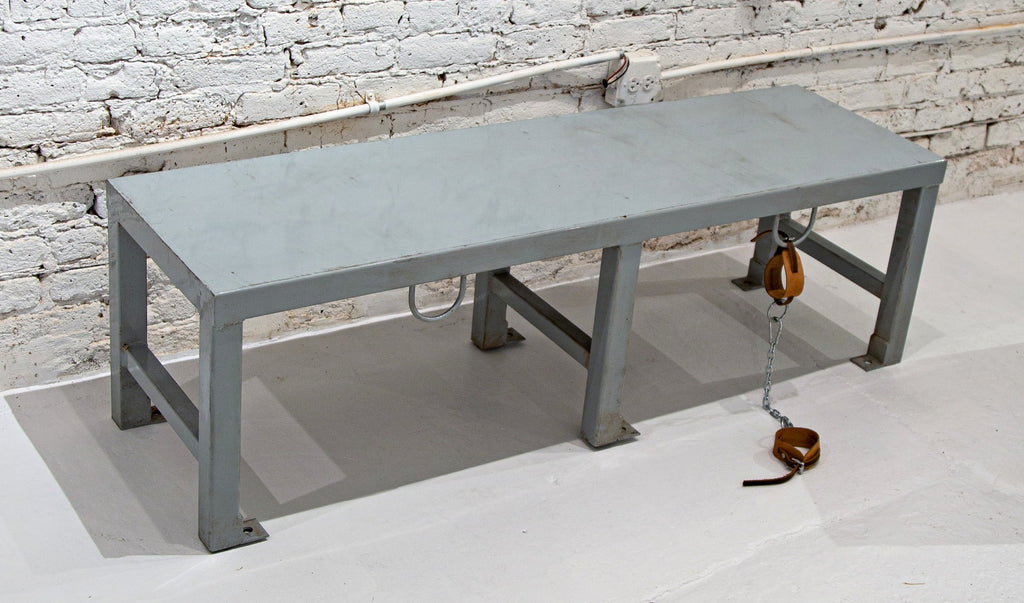 heavy duty all-welded joint heavy gauge steel cook county jail bench with integrated rings for handcuffs