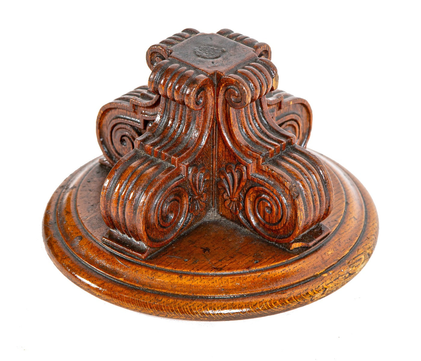finely-executed original 19th century interior residential salvaged pittsburgh varnished oak wood staircase newel post top or cap