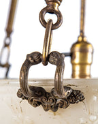 all original and intact three-arm drop-bowl early 20th century pendant light salvaged from old cleveland dance hall