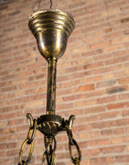 all original and intact three-arm drop-bowl early 20th century pendant light salvaged from old cleveland dance hall