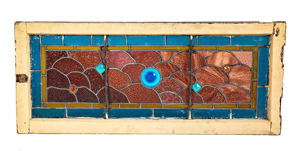 richly colored original salvaged chicago 1880s mcculley and miles stained glass transom window with faceted jewels