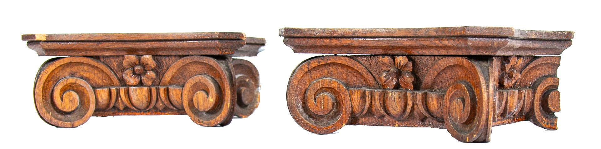 two matching original interior residential salvaged chicago hand-carved solid oak wood ionic capitals