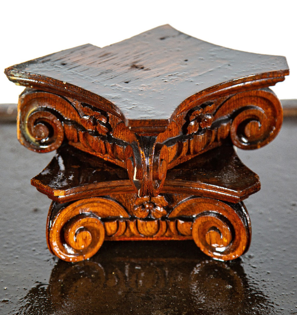 two matching original interior residential salvaged chicago hand-carved solid oak wood ionic capitals