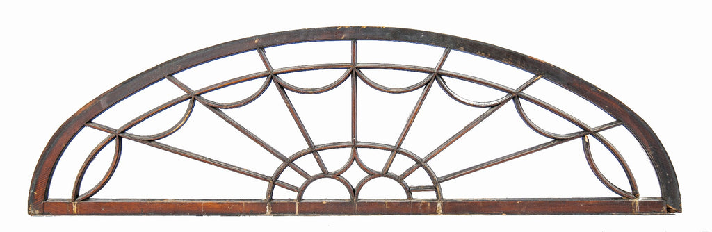 massive all original 19th century georgian style darkly stained arch top fan transom window frame comprised entirely of wood