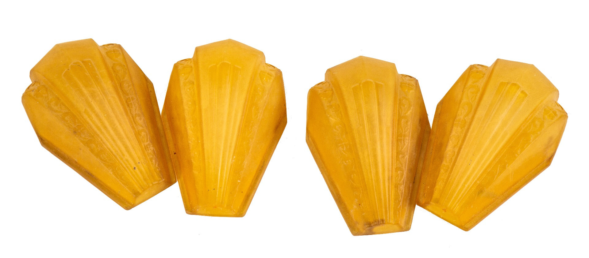 group of four american art deco depression era "rayburn" series pressed amber glass ceiling fixture slip shades