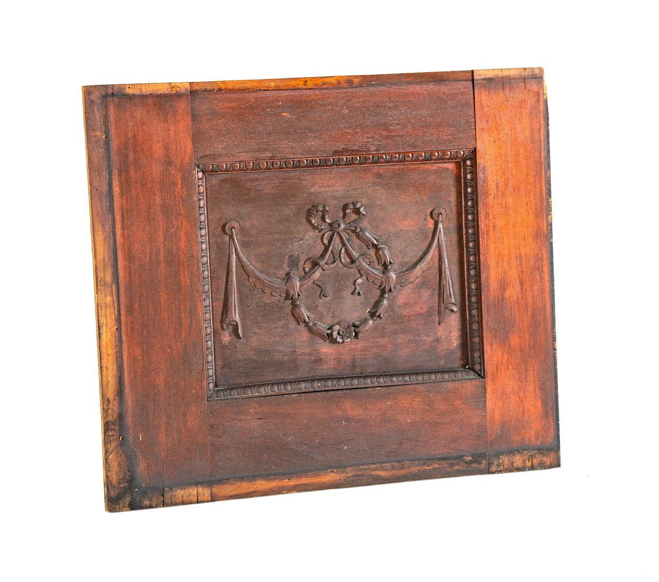 original salvaged chicago 19th century gold coast mansion solid birch or mahogany wood wall panel with hand-carved urn and ribbons